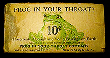 cold pastille box with frog on front and title Frog in your throat